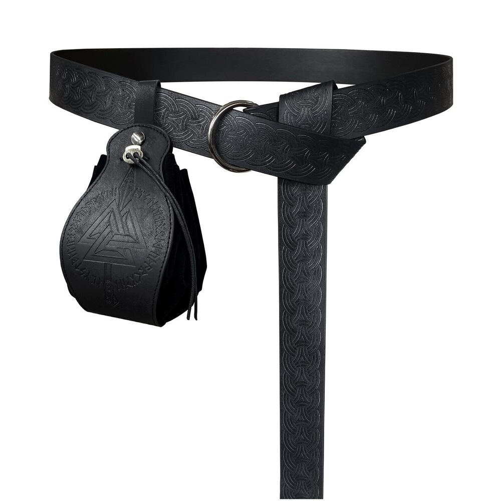 9167 Medieval Embossed O Ring Belt with Portable Gungnir Drawstring Pouch